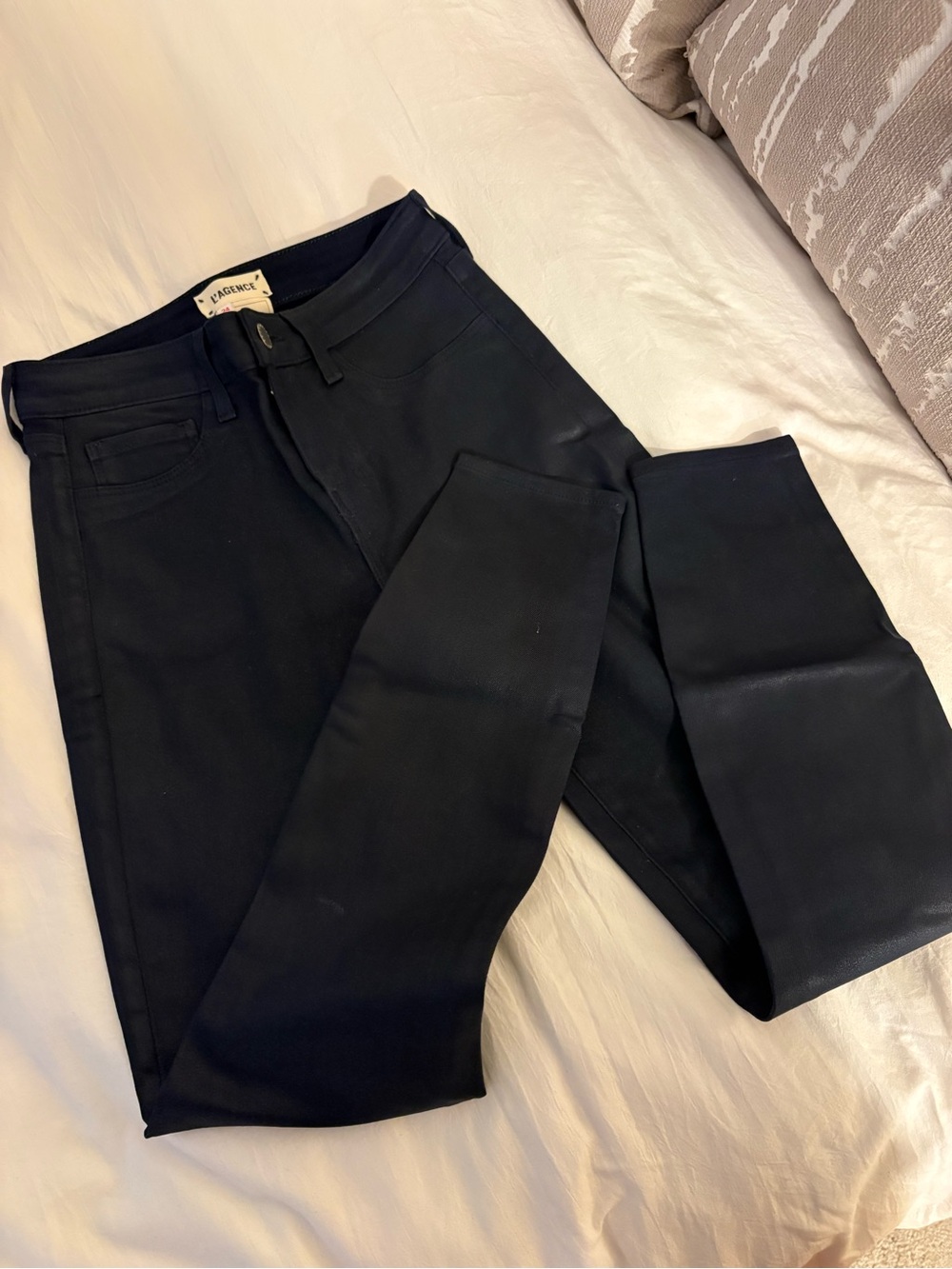 L'AGENCE High-Rise Margot Navy-Coated Skinny Jeans